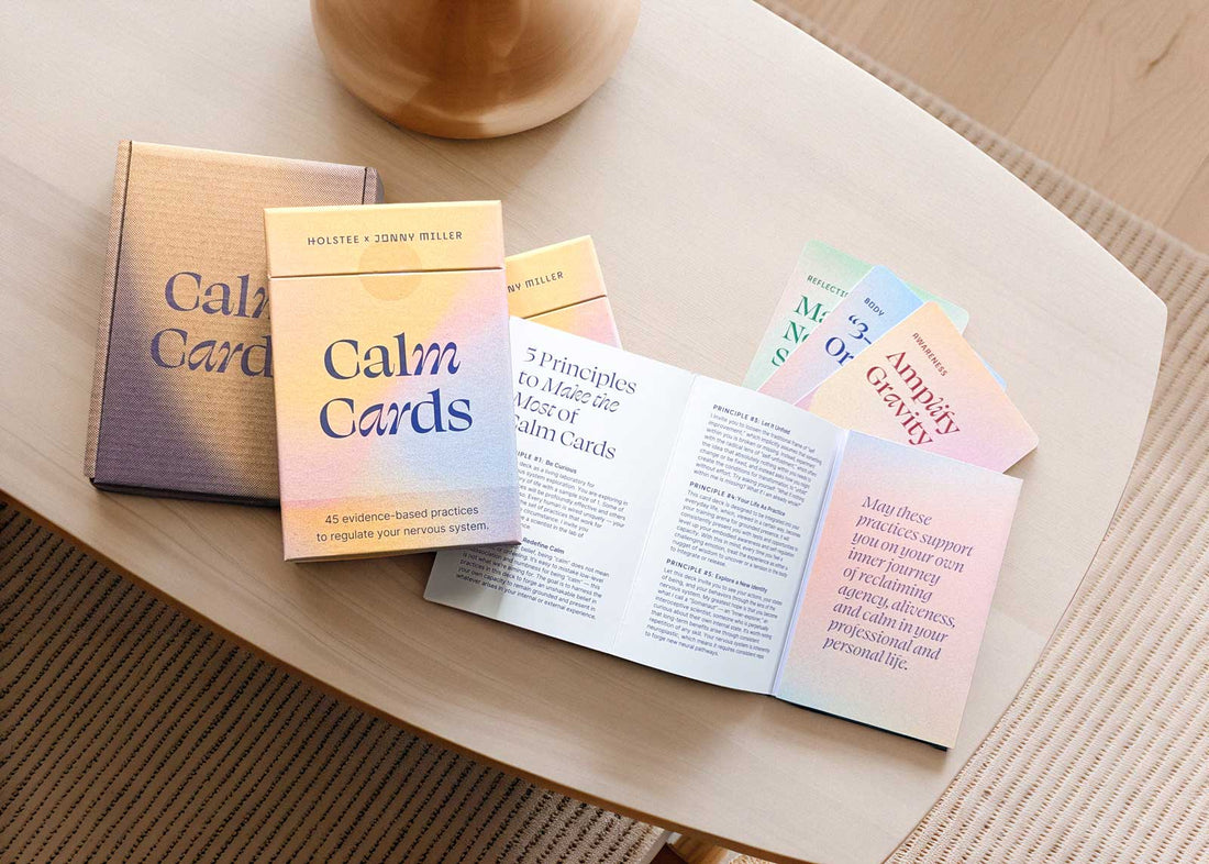 Deck of Calm Cards sitting on a table