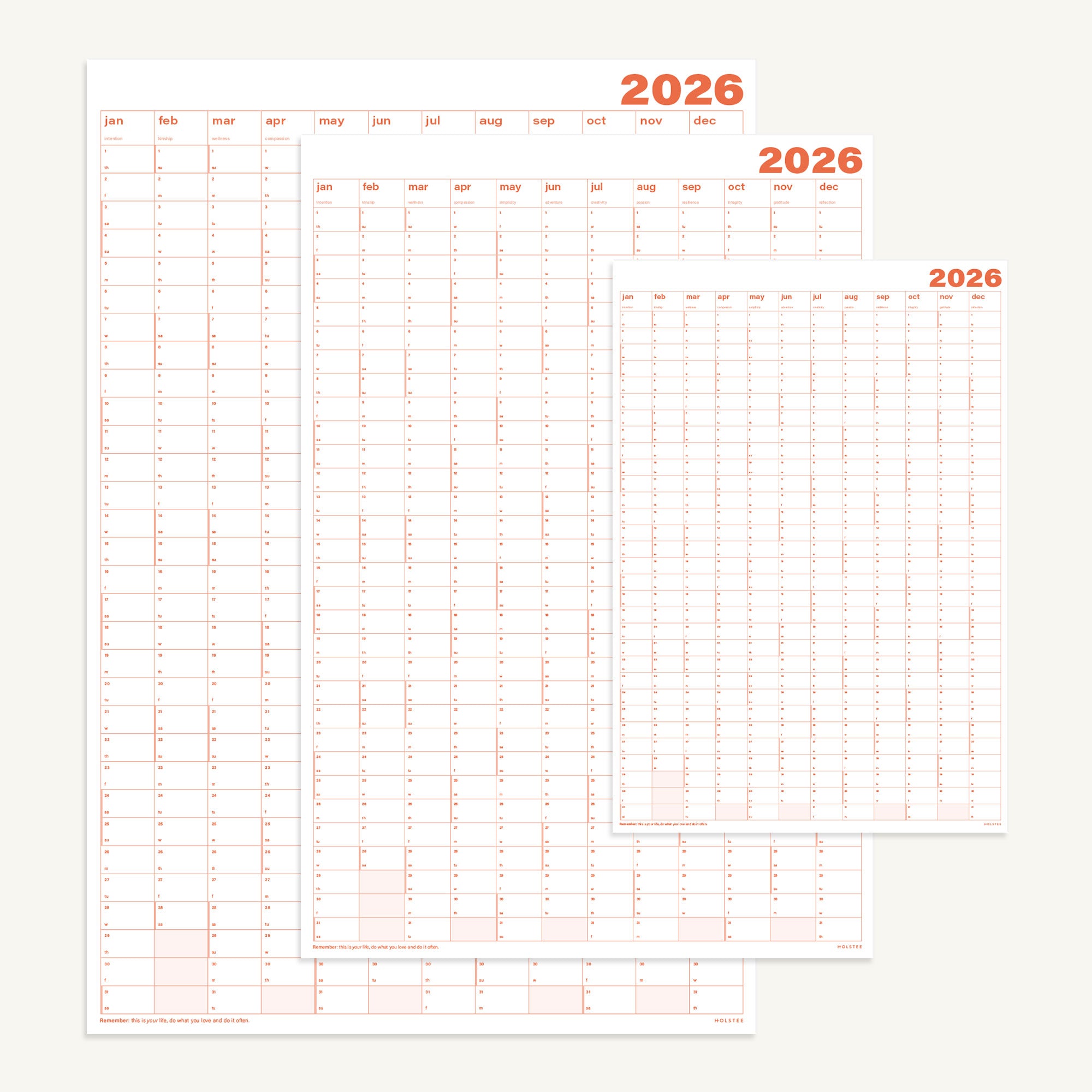 Holstee 2026 Year At A Glance Wall Calendar