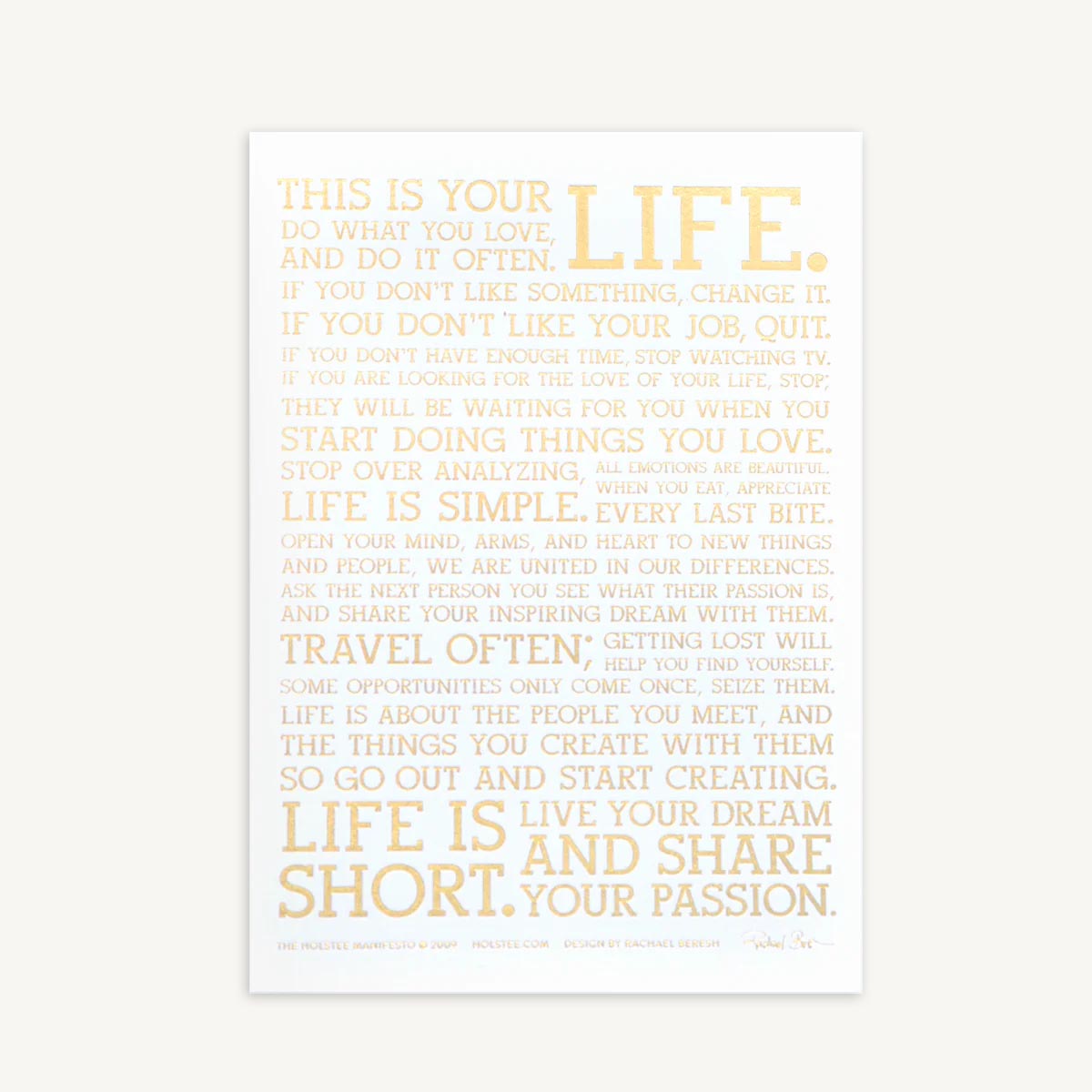 Holstee Manifesto Gold Metallic Print (5x7)